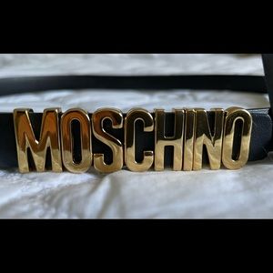 Genuine Moschino black leather gold logo belt